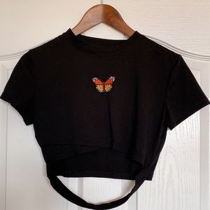 SHEIN: Butterfly Cut-out Crop Tee